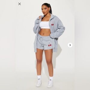 FashionNova Cherry fleece short and hoodie set NWOT